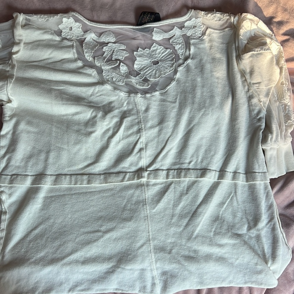 Free people New Romantics tulle and floral detail 3/4 sleeve pullover sweater - Picture 5 of 8